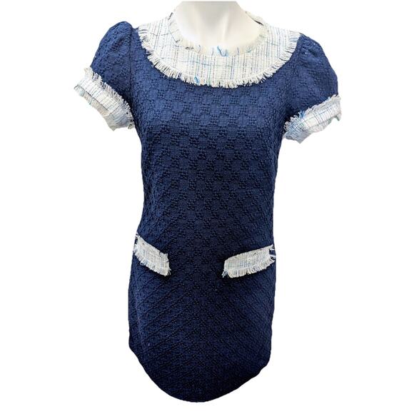 STS Sail To Sable Navy Blue Tweed Dress Womens Size 8 - Picture 1 of 7